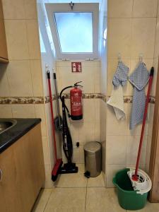 a bathroom with a fire hydrant and a sink at Casa da Anunciada | Old Town in Setúbal +48 photos