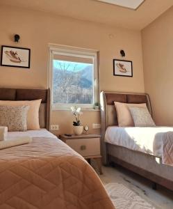 a bedroom with two beds and a window at "Vista Paradiso" - Jaz - lake view in Višegrad