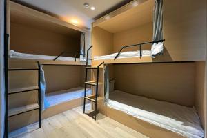 箱根町にあるGuest House Hakone LUMIのウッドフロアのドミトリールーム 二段ベッド2台