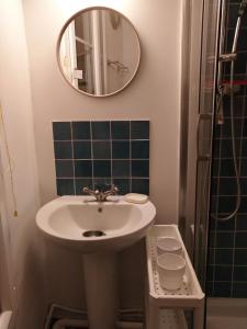 a bathroom with a sink and a mirror at Studio l'Olivette T1 in Avignon