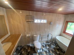 a bathroom with a toilet and a tub and a sink at Sri Sedana Homestay in Sidemen