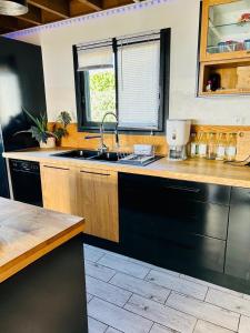 a kitchen with a sink and a counter top at Villa Tamara les hauts in Le Tampon