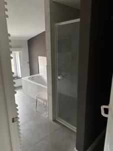 a bathroom with a shower and a bath tub at Petite chatelaine in Herbeumont