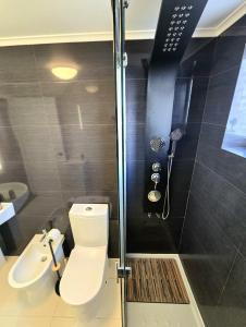 a bathroom with a toilet and a shower at Green Seaty View in Ponta Delgada +21 photos