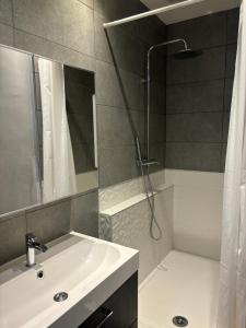 a bathroom with a shower and a sink and a tub at T2 cosy proche commodités in Marseille