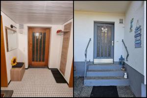 twee foto's van een gang met een deur en een trap bij Panoramablick Bermersbach in Forbach