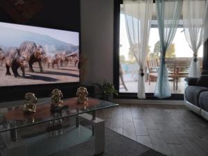 a living room with a tv and a couch at la villa TIKALIKATA in Saint-Joseph