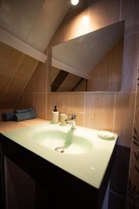 ein Badezimmer mit Waschbecken und Spiegel in der Unterkunft Les gites Inclusifs d'OMAOMA in Saint-Jouin-Bruneval