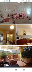 two pictures of a bedroom and a living room with a bed at Il Sole Baunei by the sea in Santa Maria Navarrese