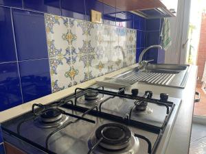 a stove top in a kitchen with a sink at La Casa di Audrey in Capri +22 photos