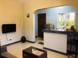TV a/nebo společenská místnost v ubytování Studio apartment with pool and ocean views