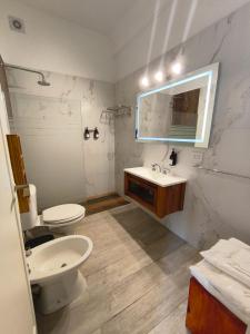 ein Badezimmer mit Waschbecken, Toilette und Spiegel in der Unterkunft Ciudad de Buenos Aires - próximo a la Recoleta Teatro Colón Obelisco - Apartamento ideal para parejas y familias C in Buenos Aires
