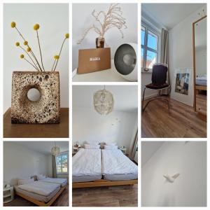 a collage of pictures of a room with a bed and a table at Gronocottage in Bad Harzburg