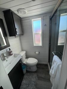 un piccolo bagno con un water e un lavandino di Blue Bliss at Roadrunner Resort a Parker Altre 2 foto