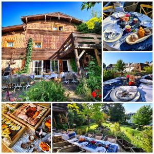 a collage of pictures of a house with a table of food at La Grange du couvent B&B in Ribeauvillé