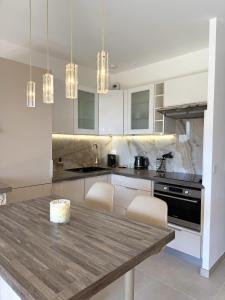 Una cocina o kitchenette en Studio de LUXE Portes de Monaco - Vue MER - Piscine - Wifi