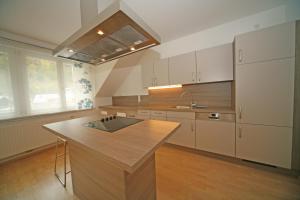 eine Küche mit einer Insel in der Mitte in der Unterkunft Appartements Schwaiger by Schladming-Appartements in Schladming
