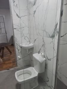 贝洛奥里藏特Condomínio da Mercês的带马桶和水槽的浴室