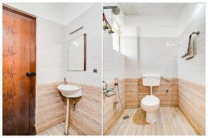 two images of a bathroom with a toilet and a sink at Super Collection O Bannergatta Road Near Decathlon in Bengaluru