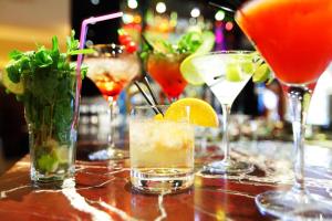 a group of drinks sitting on a table at Asteria Hotel in Naxos Chora