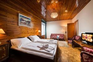 a hotel room with a bed and a television at Ózoon Hotel in Nyíregyháza