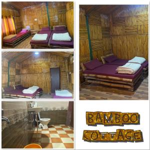 three pictures of a room with a bed and a bathroom at Cradle of Life in Shivpuri
