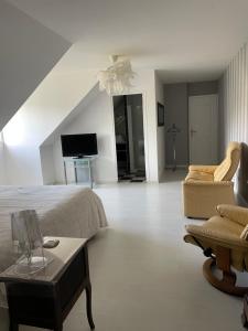 TV a/nebo společenská místnost v ubytování Les Jardins d Isaac rue de la Musardière