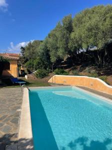 a large blue swimming pool in front of a house at Villa Di Canio Piscina privata WiFi & Netflix in Cuile Pazzoni