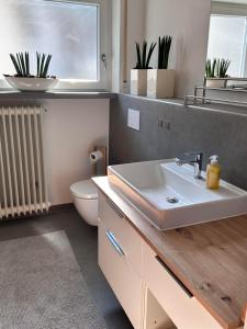 un bagno con lavandino e WC di Ferienhaus Muskatellerhof a Silz Altre 46 foto