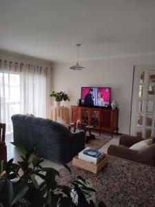 a living room with a couch and a flat screen tv at Apartamento T3 Amorosa in Viana do Castelo