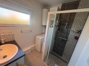 a bathroom with a shower and a sink at La CaMaNi in Quend-Plage +6 photos
