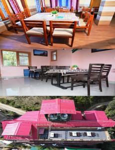 two pictures of a house with a table and chairs at New Summer Capital in Shimla