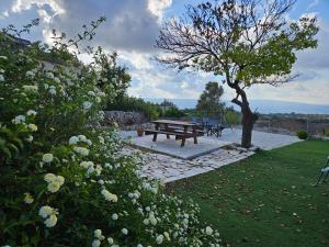 a picnic table and a tree in a garden at HideAway Lasa in Lasa