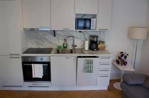 Kuchyň nebo kuchyňský kout v ubytování RD Apartments - Mustanlahden Helmi - Moderni asunto Tampereen keskustassa
