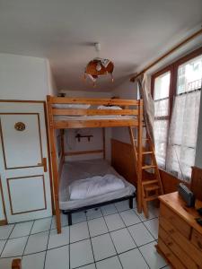 a bunk bed in a room with a ladder at Studio chaleureux à Saint-Gervais-les-Bains, 23m², vue montagne in Saint-Gervais-les-Bains