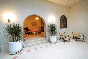 Ban Khlong KloiBotanica Villas的客厅配有两把椅子和两盆盆植物