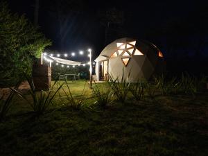 ein Kuppelzelt auf einem Feld bei Nacht in der Unterkunft Ocean Domes in Ocean Park