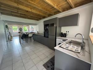 a kitchen with a sink and a stove top oven at Villa Mamour in Case-Pilote