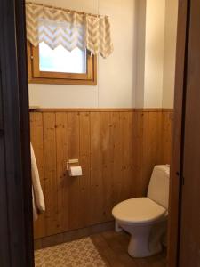 a bathroom with a toilet and a window at Lomatalo Aurinkorinne Punkaharjulla in Punkaharju