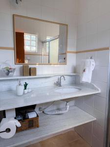 a bathroom with a sink and a mirror at Casa da Baleia in Espirito Santo Do Pinhal +43 photos