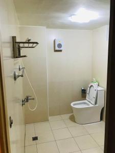 a bathroom with a toilet and a shower at Miaoli Sanyi Travelling Homestay in Sanyi