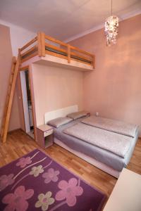 una camera con 2 letti a castello e un tappeto di Apartments Downtown Novi Sad a Novi Sad