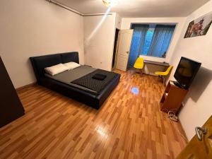 a room with a bed and a television in it at Take Ionescu Center Apartment in Timişoara