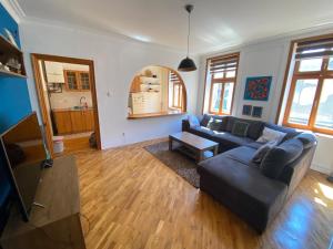 a living room with a couch and a tv at Rio Apartment Old Town Sarajevo in Sarajevo
