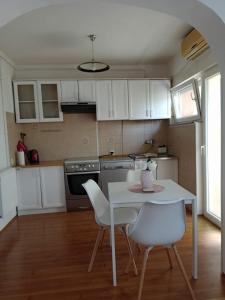 a kitchen with a table and two chairs and a table at Apartman Panonia in Slavonski Brod