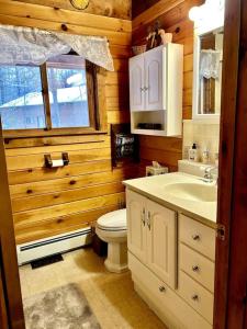 a bathroom with a toilet and a sink at Quiet Maine Cabin Getaway in Lebanon +54 photos