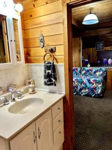 a bathroom with a sink in a cabin at Quiet Maine Cabin Getaway in Lebanon
