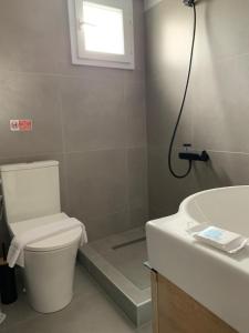 a bathroom with a toilet and a sink and a window at Village Villa, Agios Georgios Grevena in Grevena +21 photos