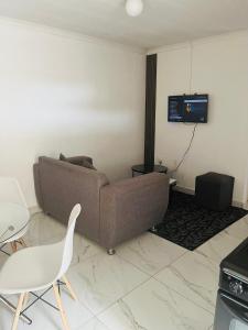 a living room with a couch and a tv at Mohwelere Guest House in Pretoria