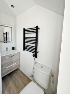 a white bathroom with a toilet and a sink at Studio Symphonie des Mers in Criel-sur-Mer